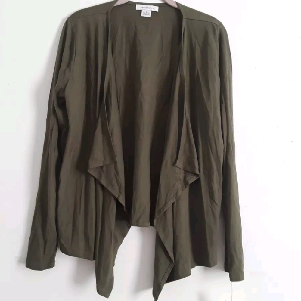 Liz Claiborne Knit Cozy Cardigan Olive Grove JCP